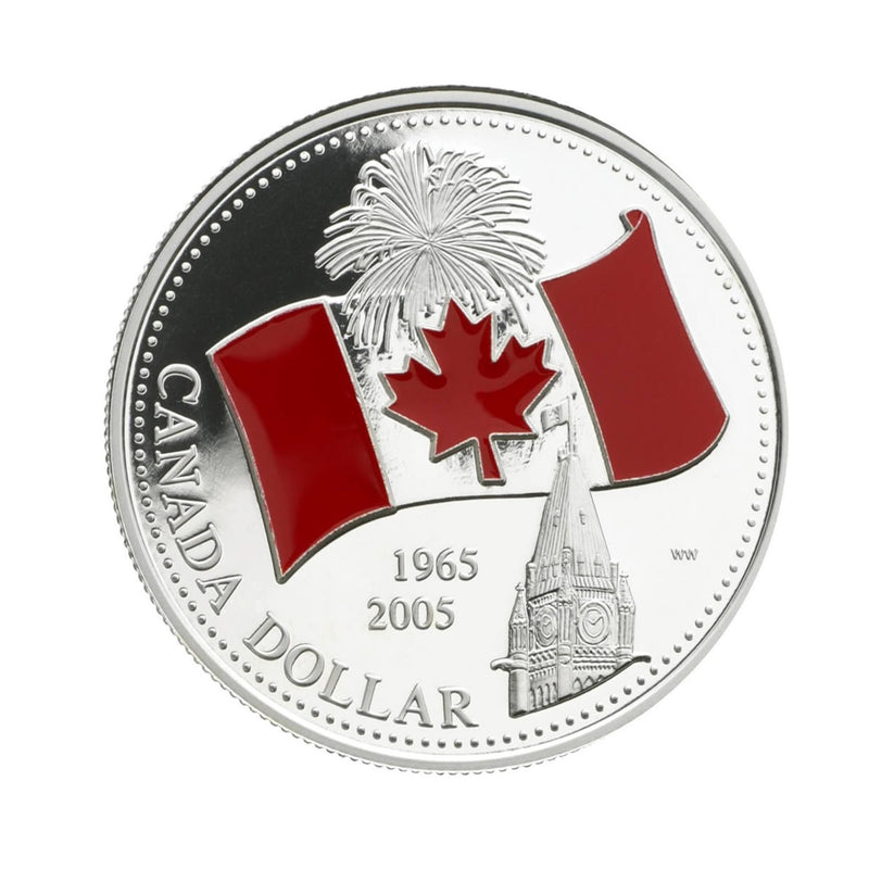 2005 Canada Dollar Limited Edition Red Enamel 40th Anniversary Canada's Natinal Flag Proof Silver