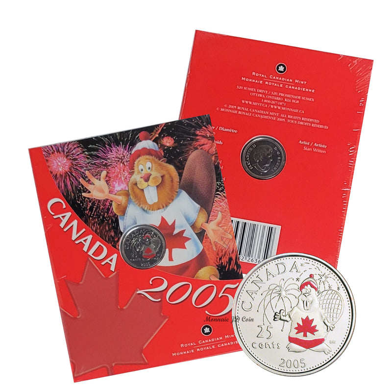 2005 Canada Day Coloured 25 Cents Beaver