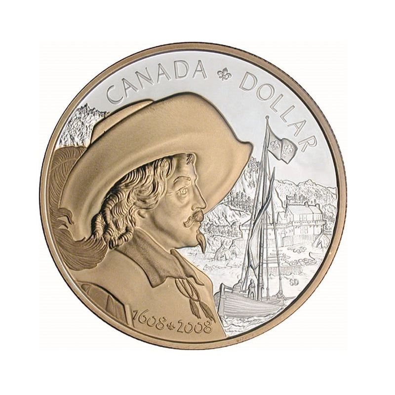 2008 Canada Dollar 400th Anniversary Of Quebec City Gold Plated Proof Silver In Square Capsule