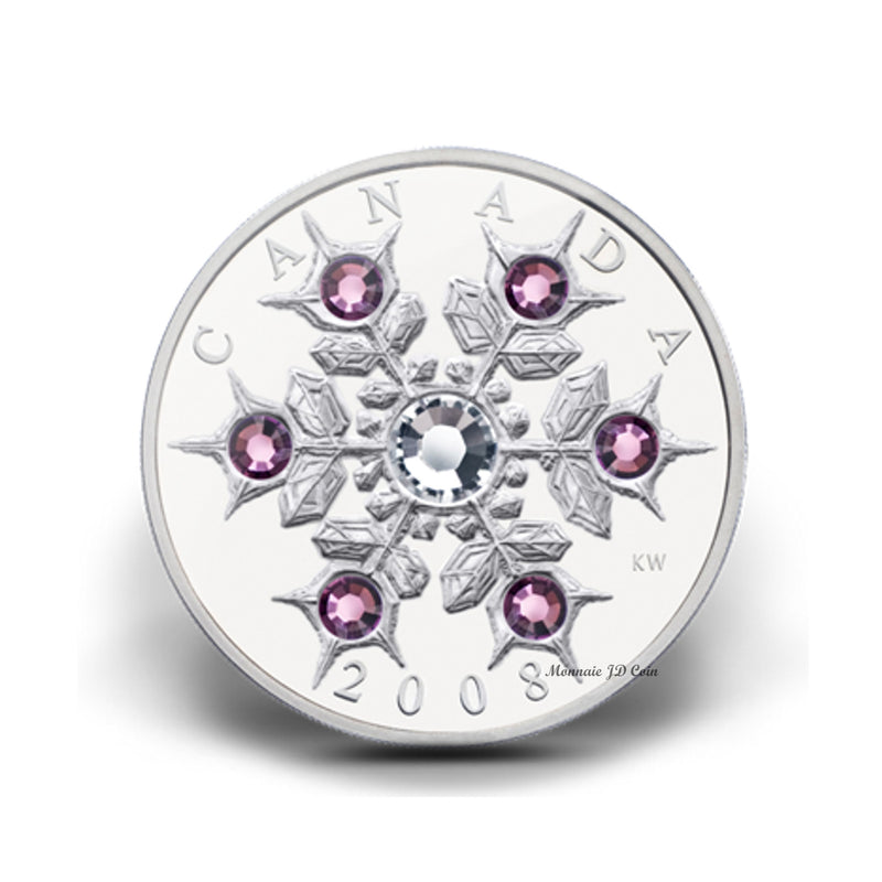 2008 Canada $20 Amethyst Crystal Snowflake Fine Silver