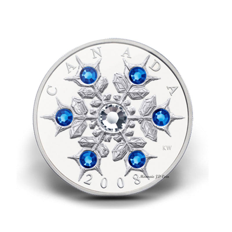 2008 Canada $20 Sapphire Crystal Snowflake Fine Silver