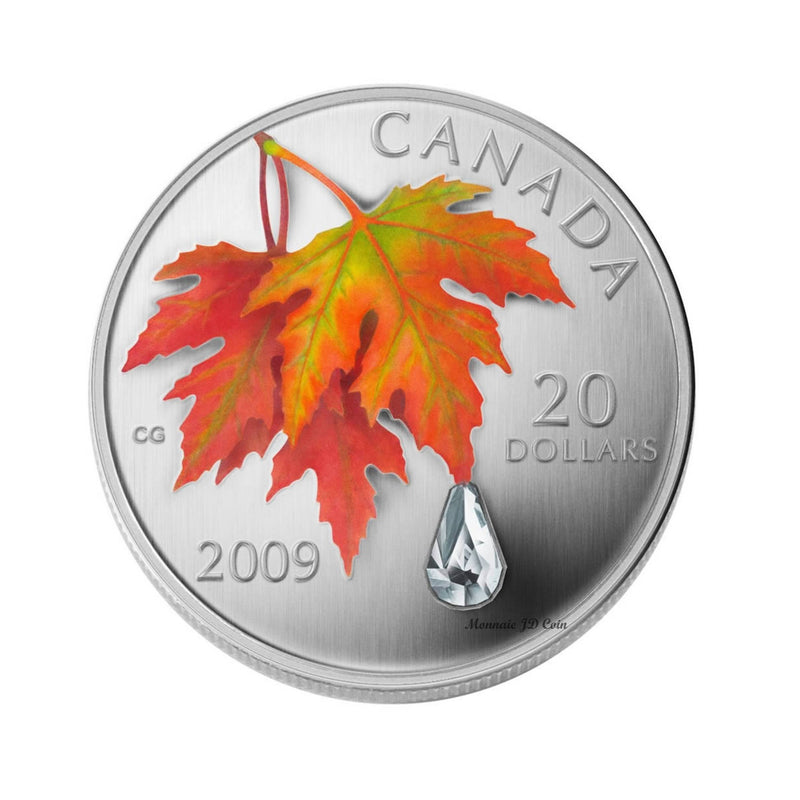 2009 Canada $20 Autumn Crystal Raindrop Fine Silver Coin