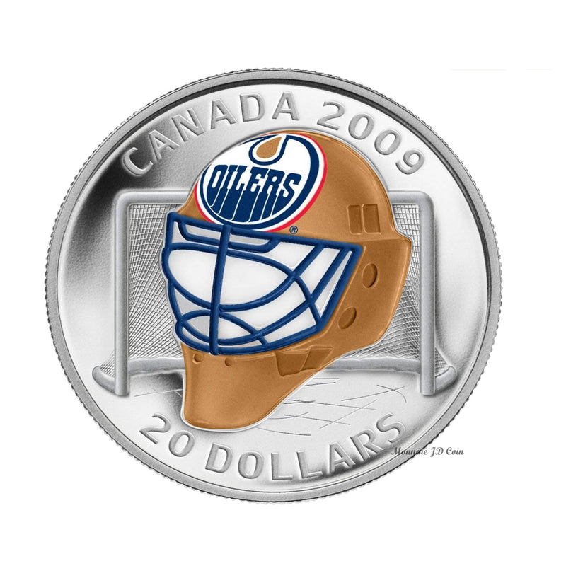 2009 Canada $20 Edmonton Oilers NHL Goalie Mask & Acrylic Stand Sterling Silver