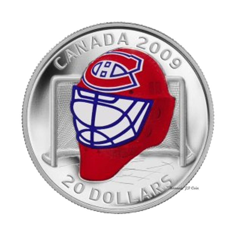 2009 Canada $20 Montreal Canadiens NHL Goalie Mask & Acrylic Stand Sterling Silver