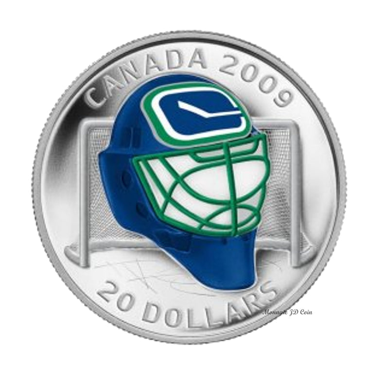 2009 Canada $20 Vancouver Canucks NHL Goalie Mask & Acrylic Stand Sterling Silver