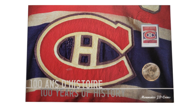 2009 Canada NHL Montreal Canadiens 100th Ann. Loonie And Stamp Set