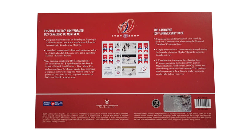 2009 Canada NHL Montreal Canadiens 100th Ann. Loonie And Stamp Set