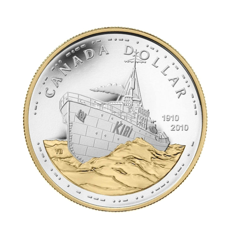 2010 Canada Dollar 100th Annversary Of The Royal Canadian Navy Gold Plated Proof Silver In Square Capsule