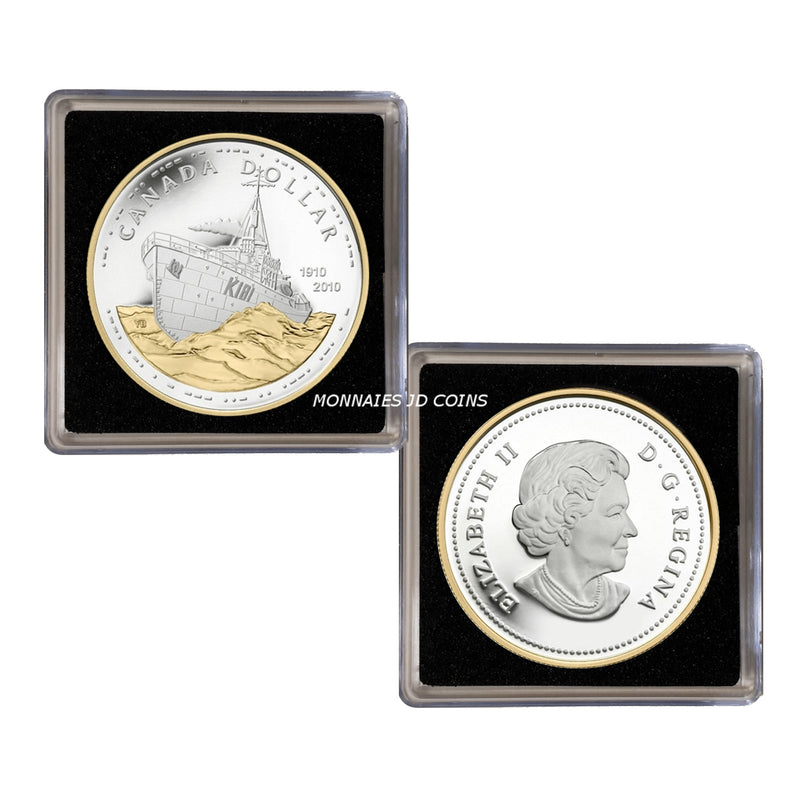 2010 Canada Dollar 100th Annversary Of The Royal Canadian Navy Gold Plated Proof Silver In Square Capsule