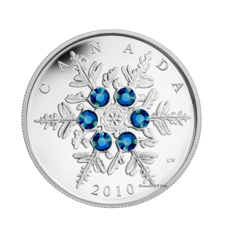 2010 Canada $20 Blue Crystal Snowflake Fine Silver