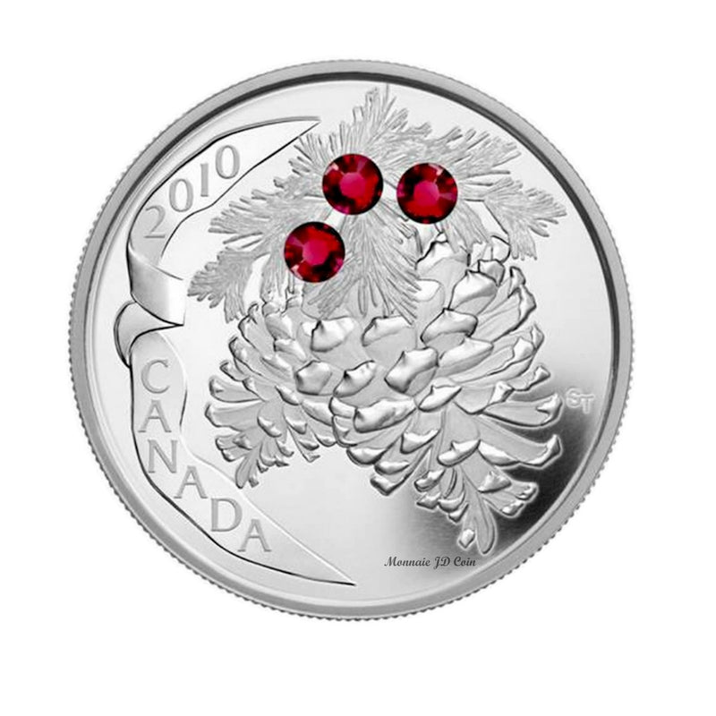 2010 Canada $20 Ruby Crystal Pinecone Fine Silver Coin
