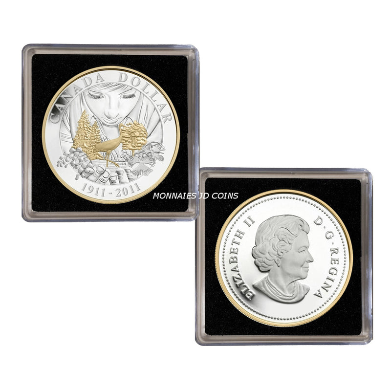 2011 Canada Dollar 100th Anniversary Of The Canada Parks Gold Plated Proof Silver In Square Capsule