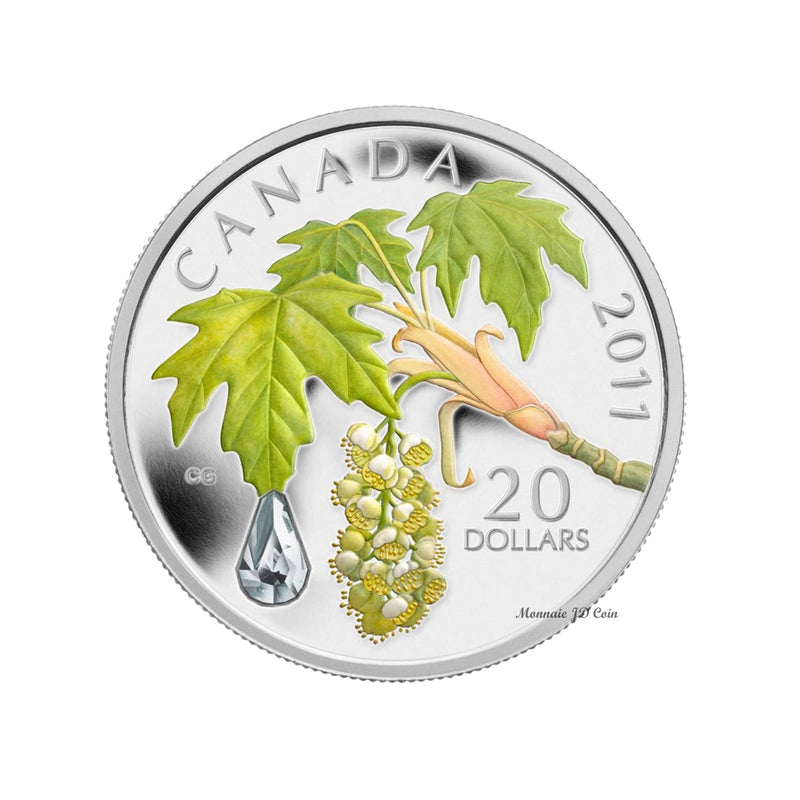 2011 Canada $20 Maple Leaf Crystal Raindrop Fine Silver