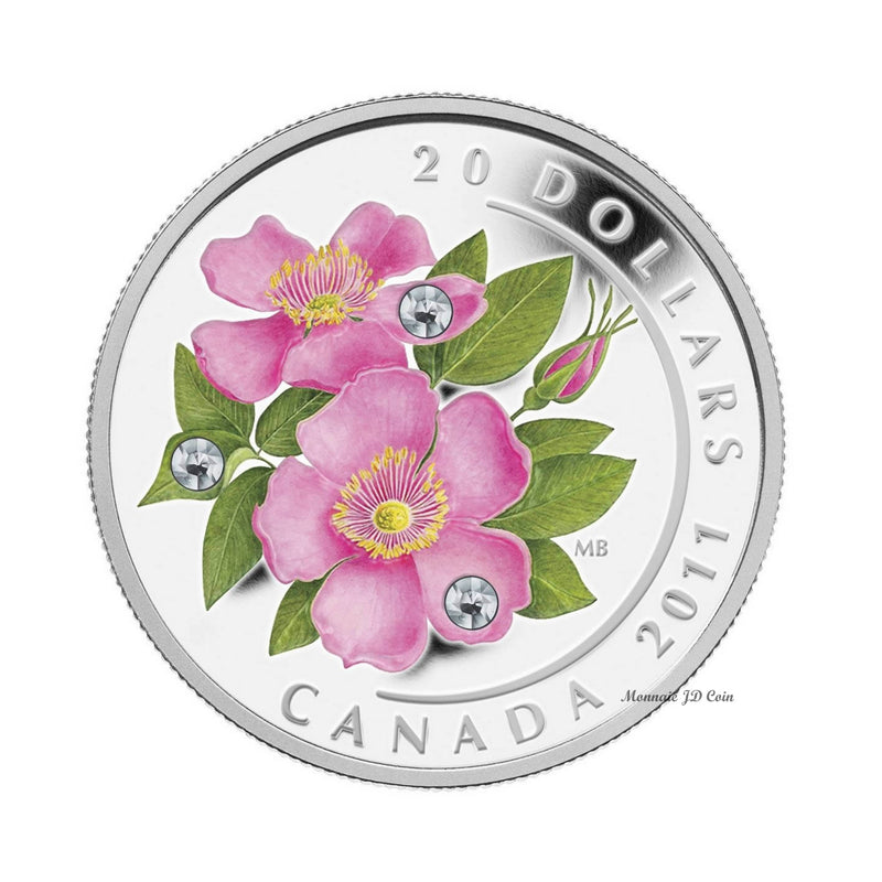 2011 Canada $20 Swarovski Crystals - Wild Rose Fine Silver (No Tax)