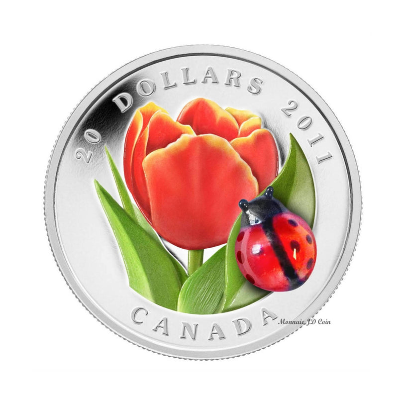 2011 Canada $20 Tulip With Venetian Glass Ladybug Fine Silver Coin