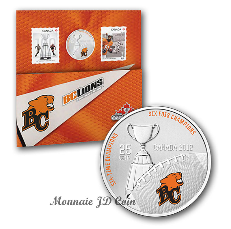 2012 Canada 25 Cents BC Lions CFL Coin & Stamp Set