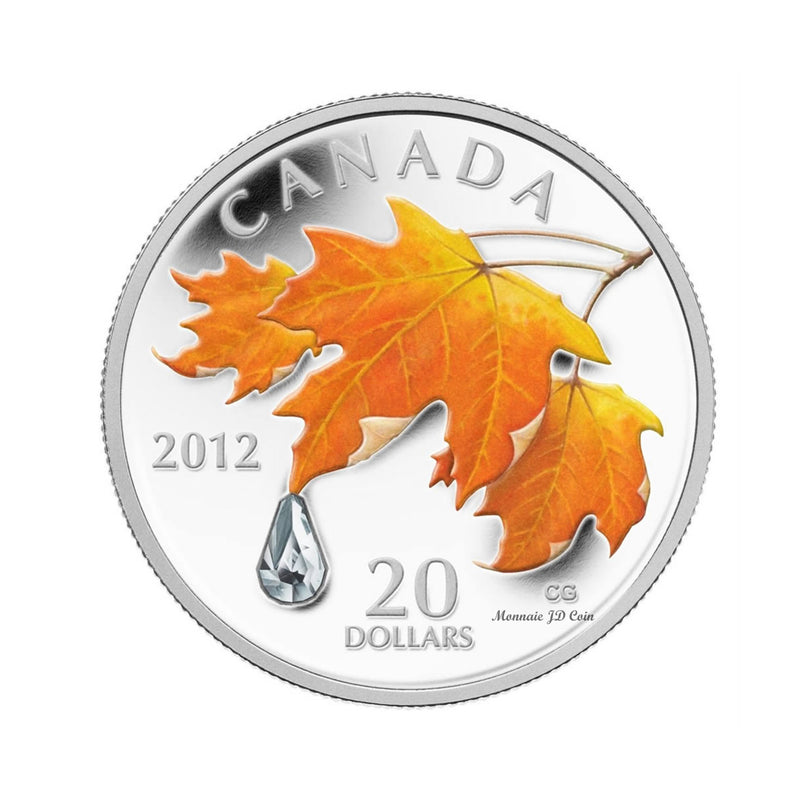 2012 Canada $20 Maple Leaf Crystal Raindrop Fine Silver Coin