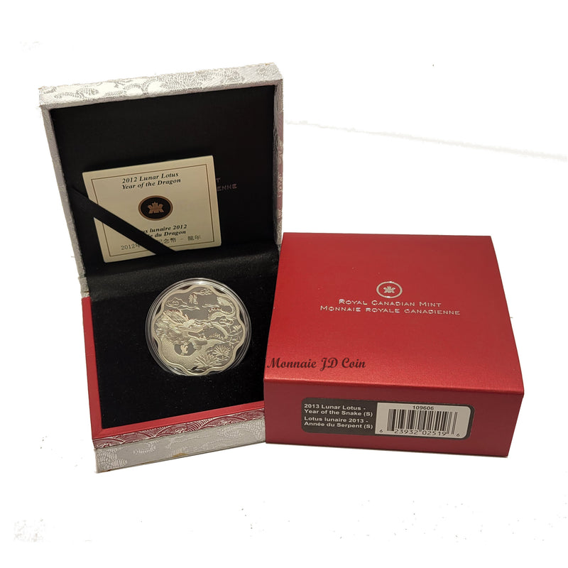 2012 Canada $15 Lunar Lotus Year Of The Dragon Fine Silver Coin
