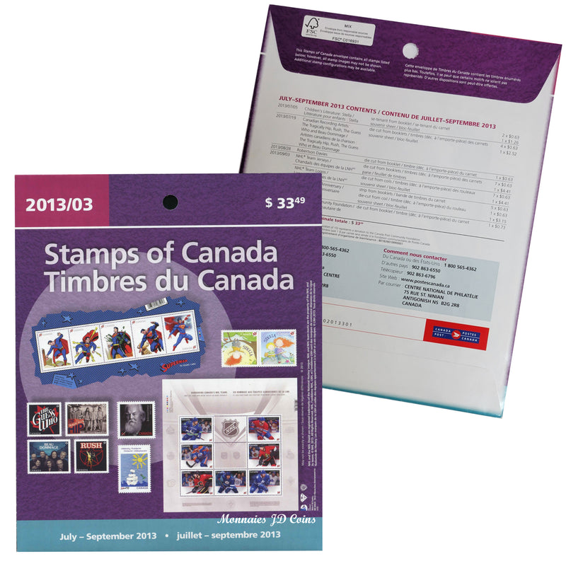 Canada Post 2013/03 July-September Stamps of Canada Quarterly Pack