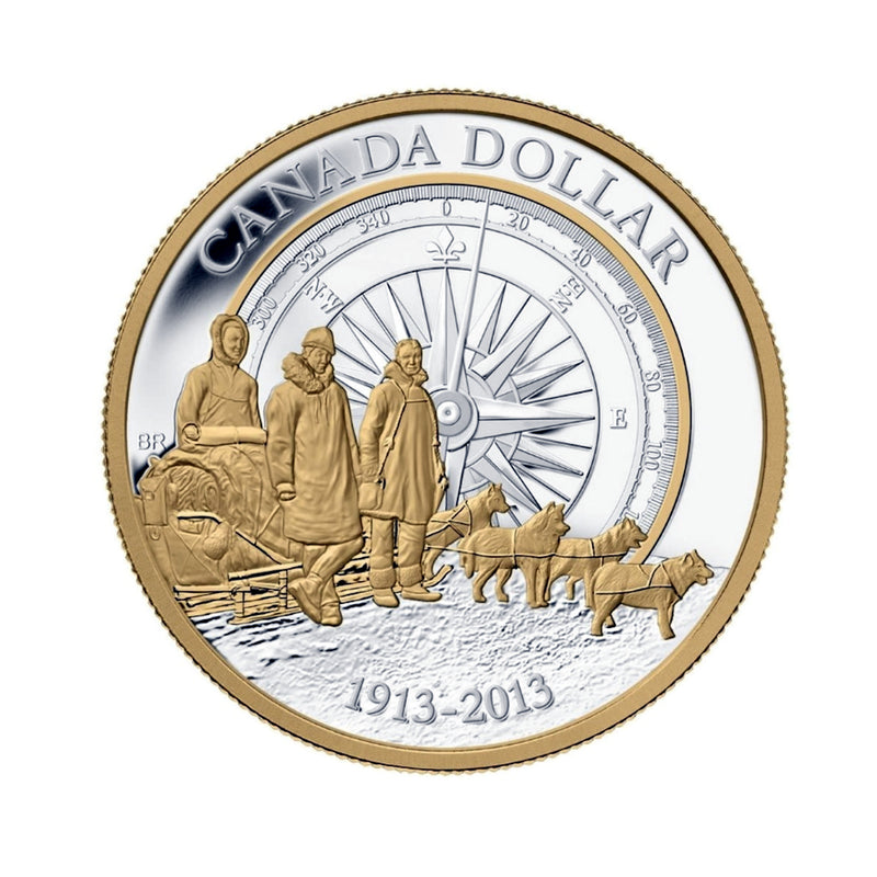 2013 Canada Dollar 100th Anniversary Of The Canadian Arctic Expedition Gold Plated Proof Silver In Square Capsule