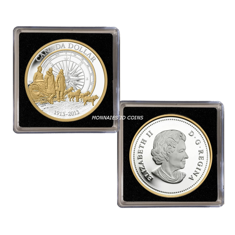 2013 Canada Dollar 100th Anniversary Of The Canadian Arctic Expedition Gold Plated Proof Silver In Square Capsule