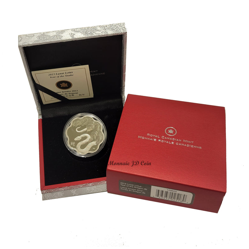 2013 Canada $15 Lunar Lotus Year Of The Snake Fine Silver Coin