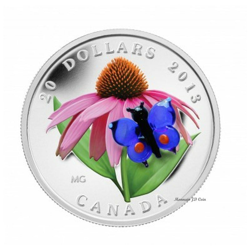 2013 Canada $20 Purple Coneflower & Eastern Tailed Blue Fine Silver Coin