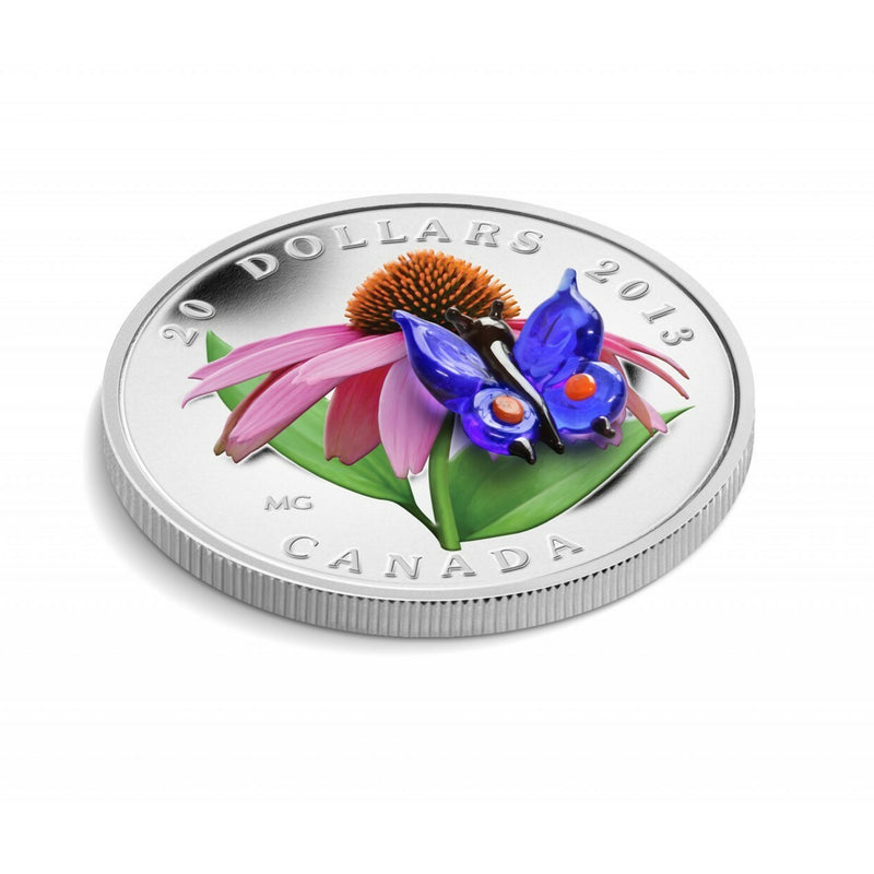 2013 Canada $20 Purple Coneflower & Eastern Tailed Blue Fine Silver Coin