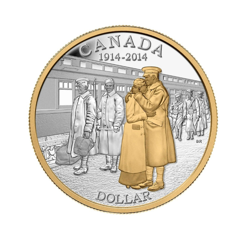 2014 Canada Dollar 100th Anniversary Of The Declaration Of The First World War Gold Plated Proof Silver In Square Capsule