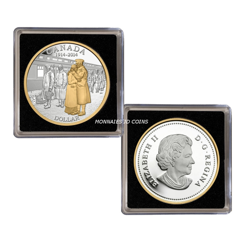 2014 Canada Dollar 100th Anniversary Of The Declaration Of The First World War Gold Plated Proof Silver In Square Capsule