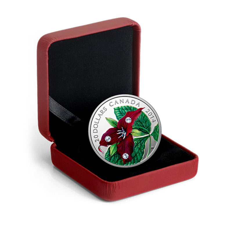 2014 Canada $20 Red Trillium with Crystal Dew Drops Fine Silver Coin