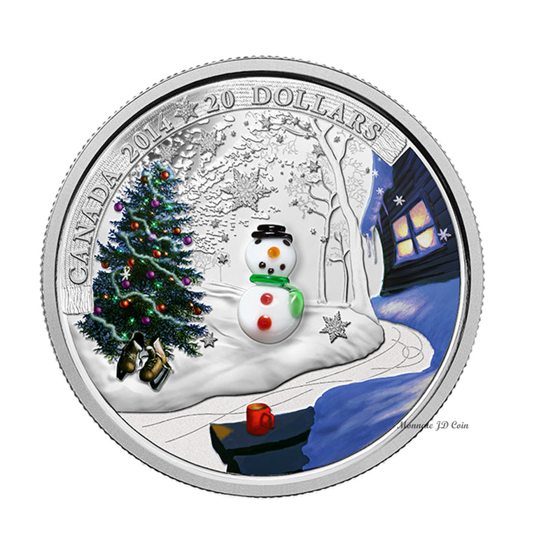 2014 Canada $20 Venetian Glass Snowman Fine Silver Coin (No Tax)