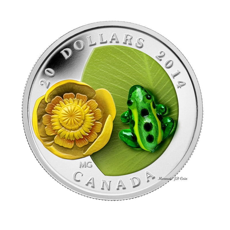 2014 Canada $20 Water-Lily & Venetian Glass Leopard Frog Silver Coin