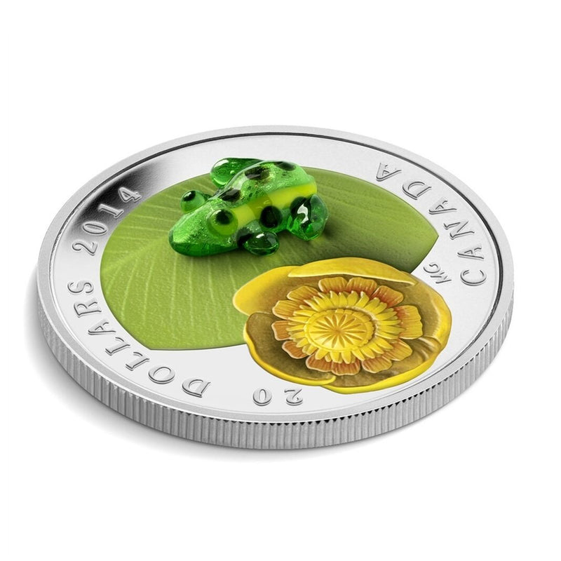 2014 Canada $20 Water-Lily & Venetian Glass Leopard Frog Silver Coin