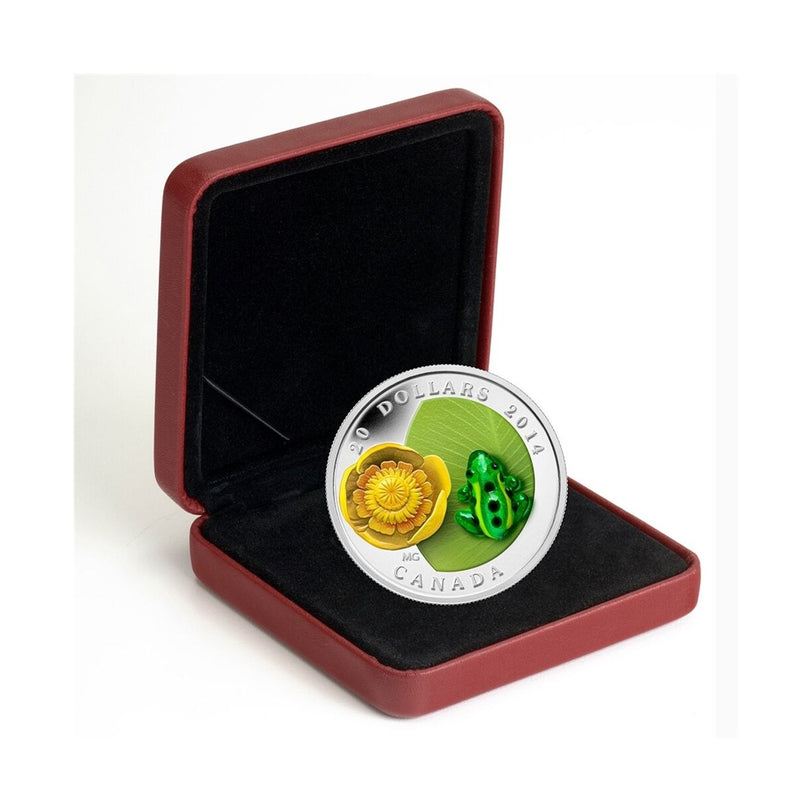 2014 Canada $20 Water-Lily & Venetian Glass Leopard Frog Silver Coin