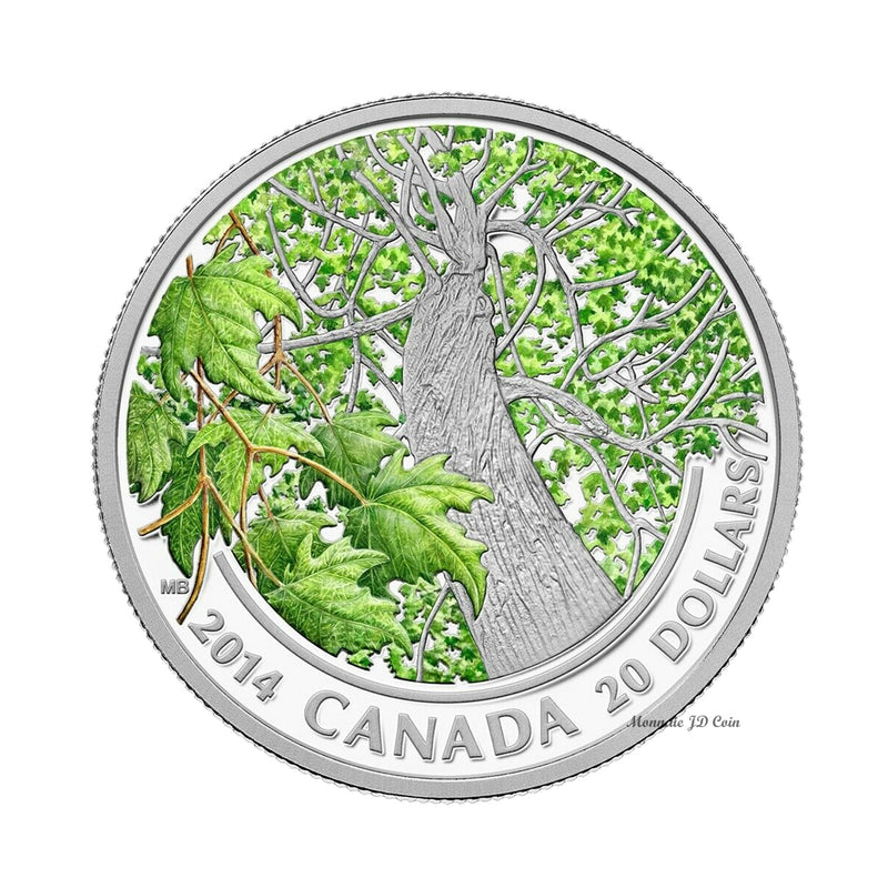2014 Canada $20 Maple Canopy Spring Splendor Coloured Pure Silver(No Tax)