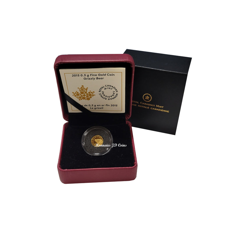 2015 Canada 25 Cent Grizzly Bear 0.5g Fine Gold Coin With Box/COA