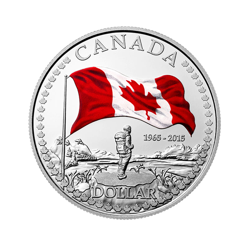 2015 Canada $1 50Th Anniversary National Flag Proof Coloured Fine Silver Coin
