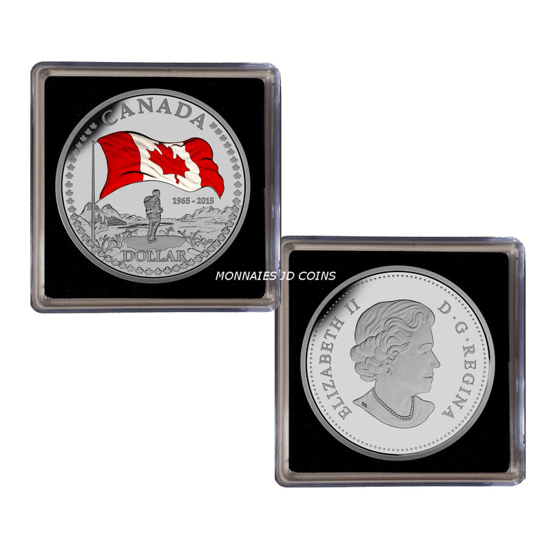2015 Canada $1 50Th Anniversary National Flag Proof Coloured Fine Silver Coin