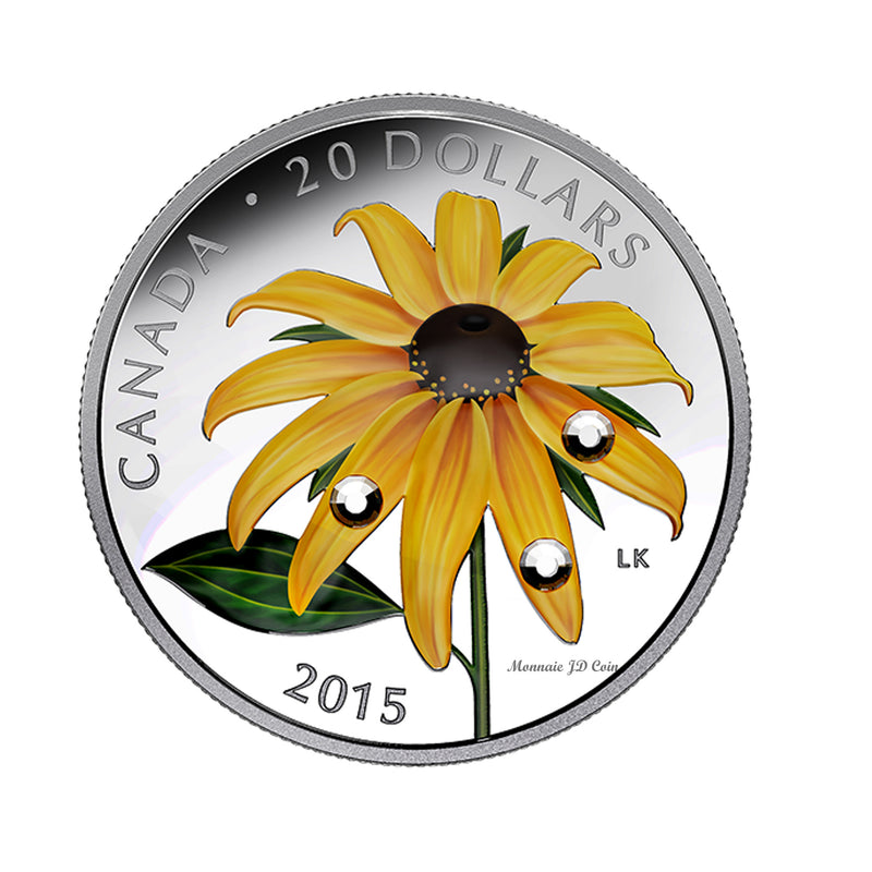 2015 Canada $20 Black-Eyed Susan with Crystal Dew Drops Fine Silver Coin