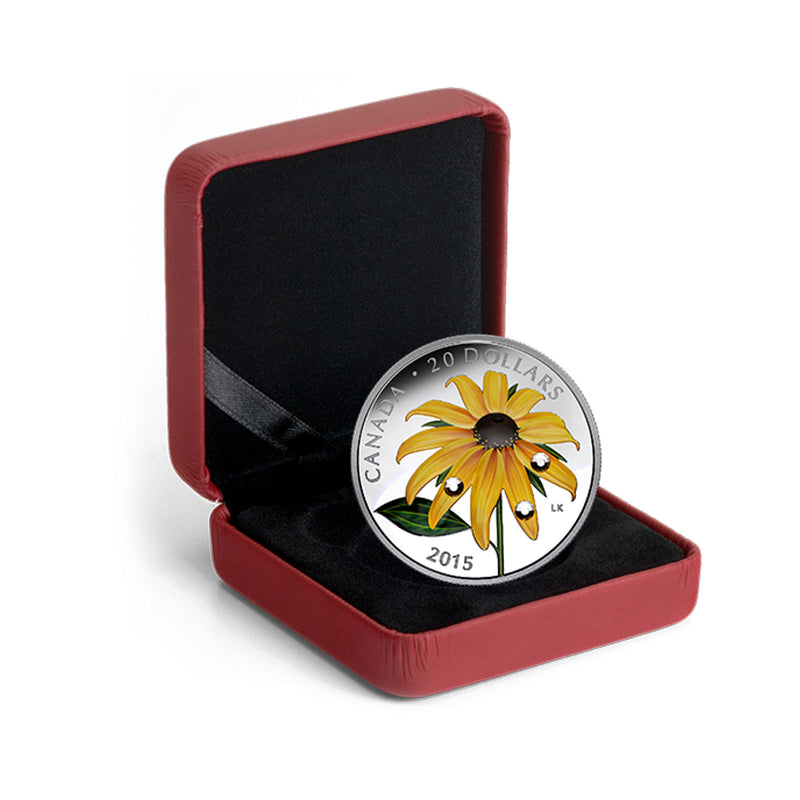 2015 Canada $20 Black-Eyed Susan with Crystal Dew Drops Fine Silver Coin