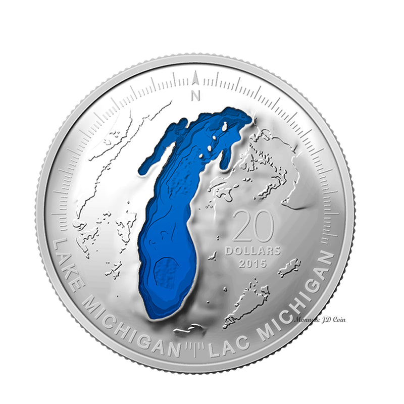 2015 Canada $20 The Great Lakes: Lake Michigan Fine Silver (No Tax)