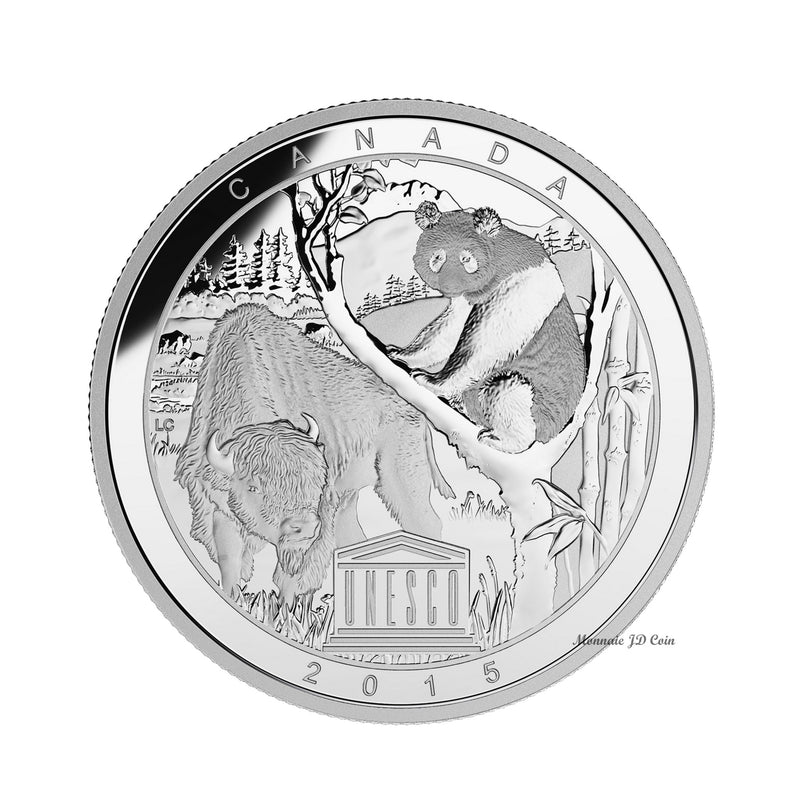 2015 Canada $20 UNESCO: Wood Buffalo & Sichuan Giant Panda Fine Silver (No Tax)