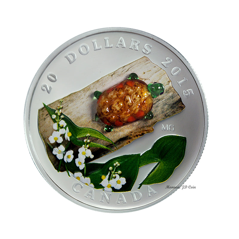 2015 Canada $20 Venetian Glass Turtle & Broadleaf Flower Silver Coin (5)