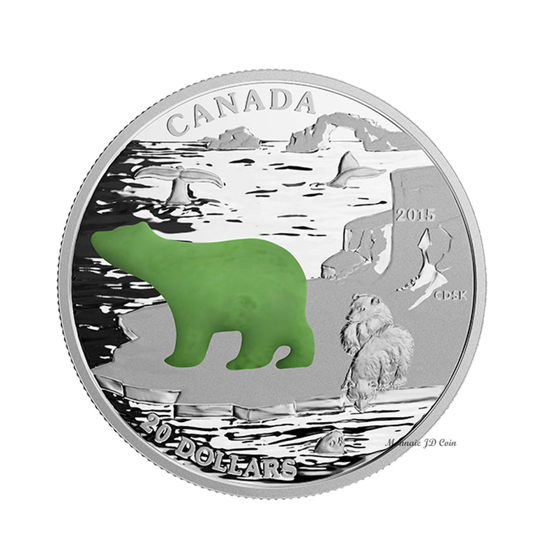 2015 $20 Canadian Icons: Polar Bear with Jade Fine Silver (No Tax)