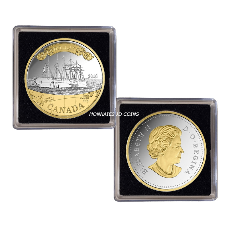 2016 Canada Dollar 150th Anniversary Of The translatlantic Cable Gold Plated Proof Silver In Square Capsule