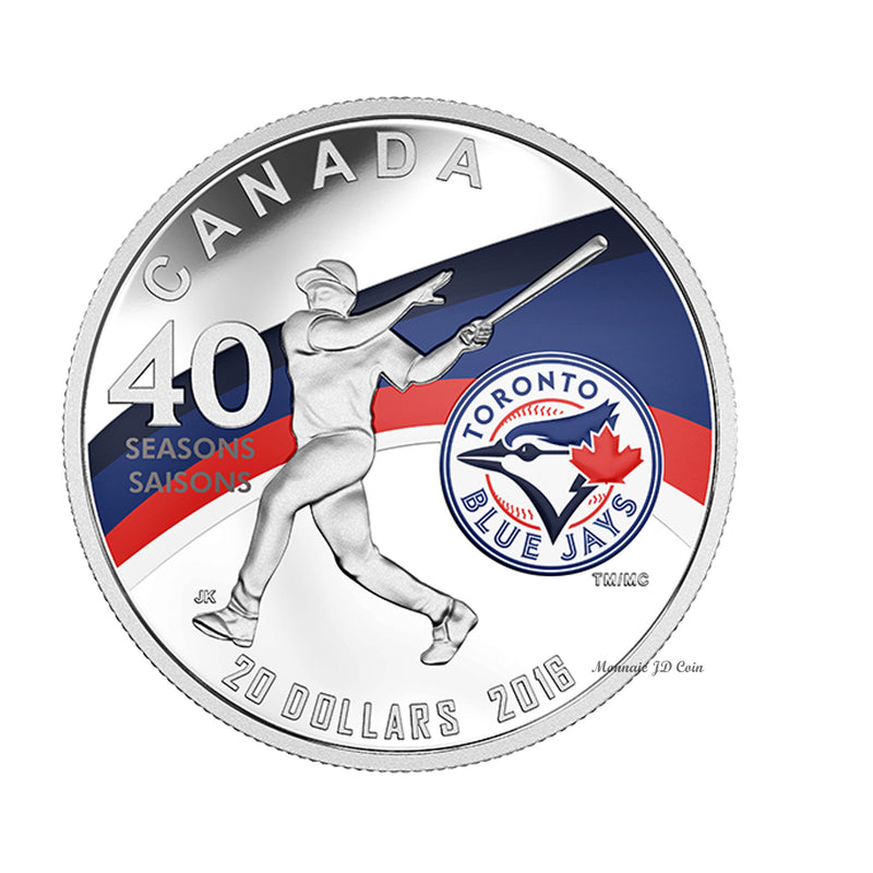 2016 Canada $20 40th Season of the Toronto Blue Jays Fine Silver (No Tax)