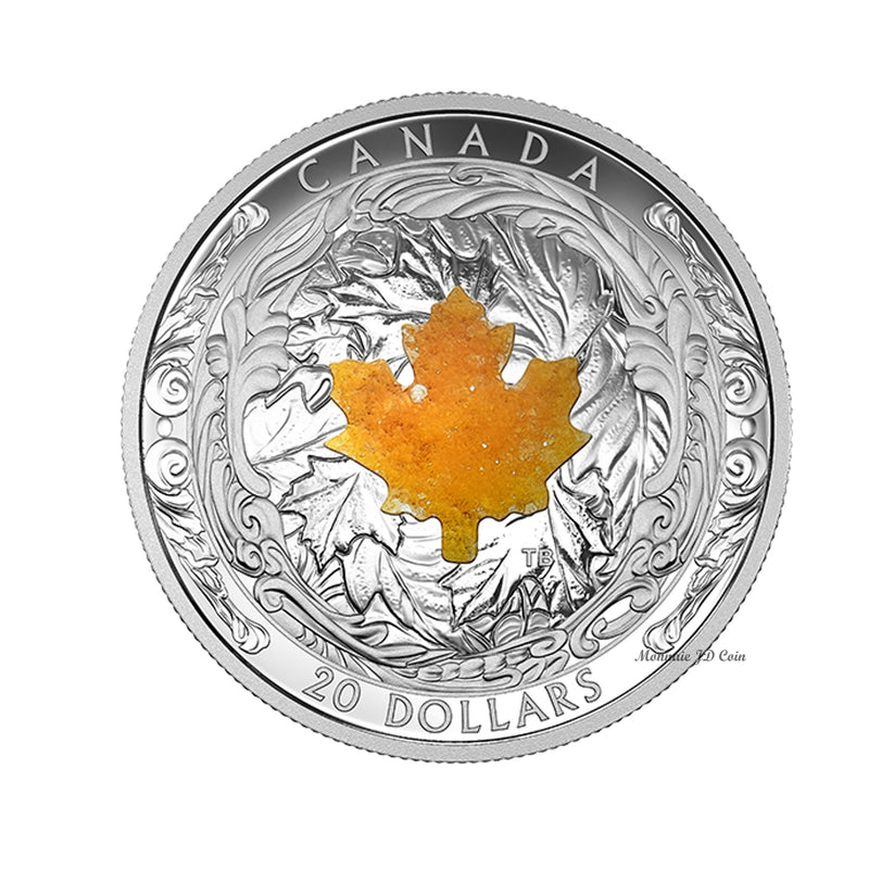 2016 Canada $20 Majestic Maple Leaves with Drusy Stone Fine Silver Coin (No Tax)