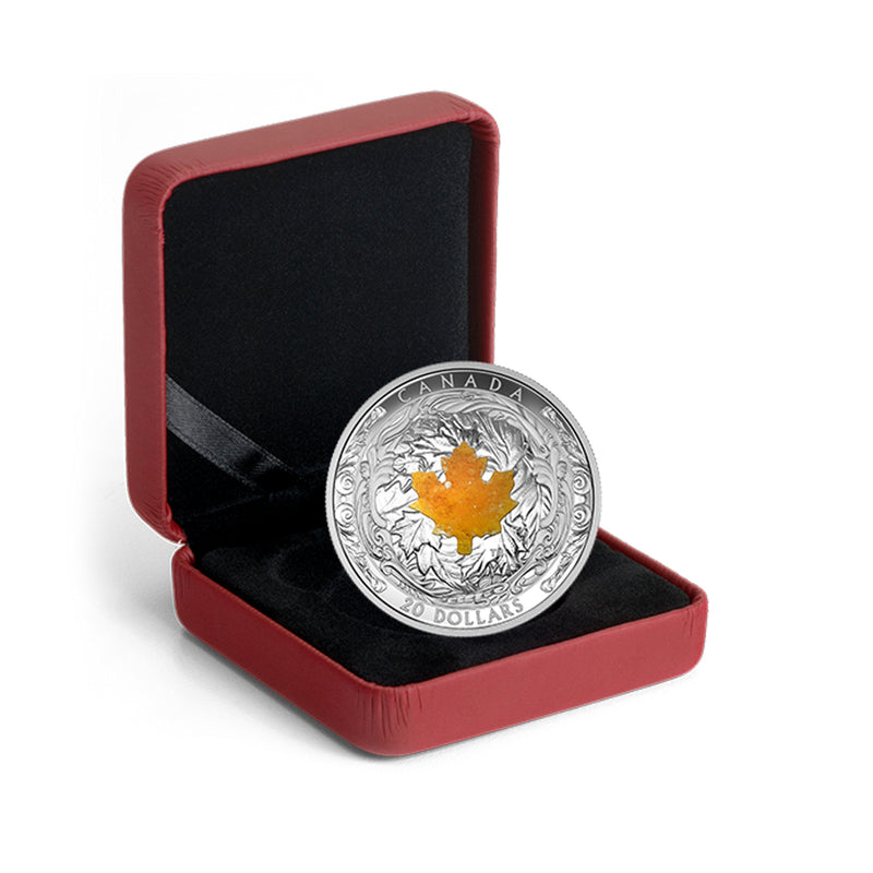 2016 Canada $20 Majestic Maple Leaves with Drusy Stone Fine Silver Coin (No Tax)