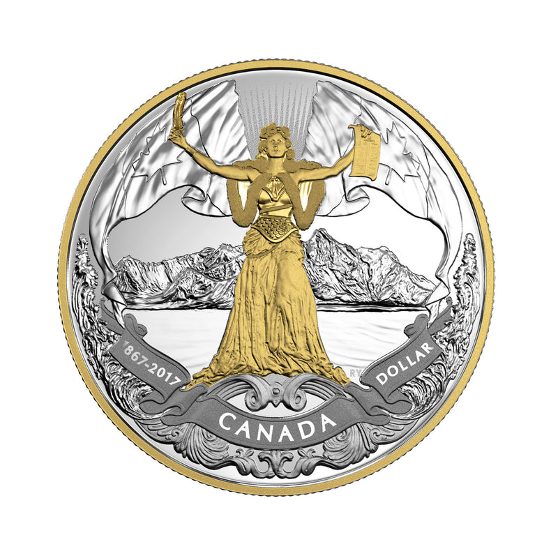 2017 Canada Dollar 150th Anniversary Of Confederation Gold Plated Proof Silver In Square Capsule